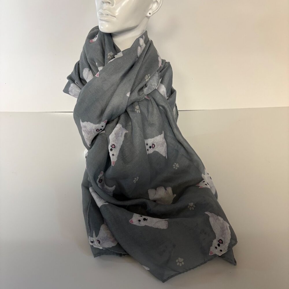 Comfies Gray White Terrier Dog Lover Scarf Wrap Unisex Fashion Accessory